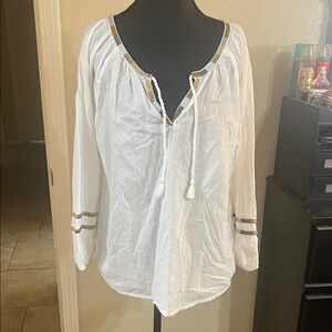 White Boho Blouse with Gold Accents
